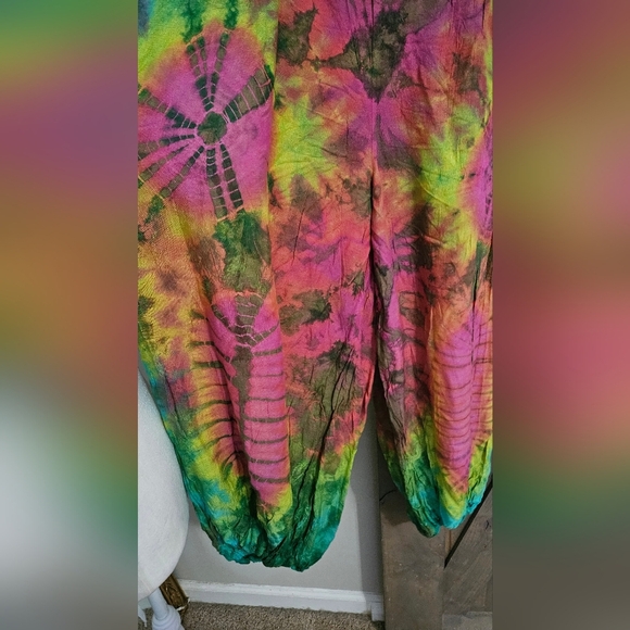 Hand Dyed Bohemian Hippie Tie-Dye Harem Jumpsuit. Multi. O/S NWT - Picture 7 of 15